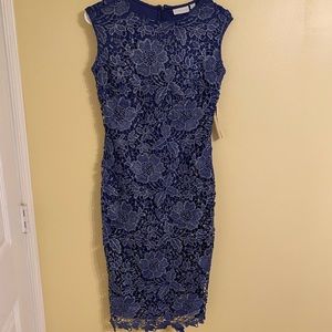 NWT New York & Company stretch shimmer lace overlay navy dress